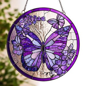 Purple Butterfly Stained Glass SunCatcher Ornament, Butterfly Light Catcher Window Hanging, Handmade Window Decor