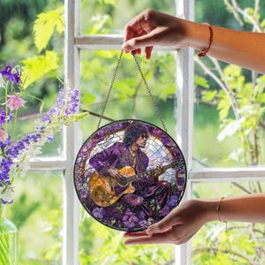 Prince Purple Rain Stained Glass Suncatcher, Unique Pop Art