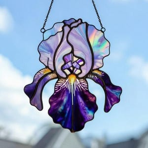 Purple Iris Suncatcher, Iridescent Flower Blossom Window Hanging, Floral Wall Art, Mother's Day Gift, Spring Garden Decor