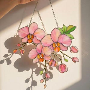 Pink Orchid Acrylic Suncatcher, Orchid Flower Window Hanging, Floral Sun Catcher