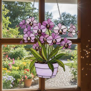 Purple Orchid Suncatcher, Orchid Flower Window Hanging, Acrylic Stained Glass Style Decor, Floral Sun Catcher Gift for Flower Lovers