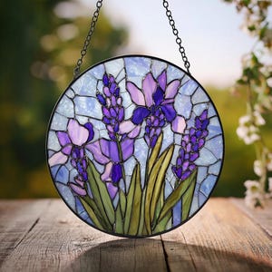 Lavender Glass Suncatcher: Purple Flower Window Hanging, Garden Lover Gift